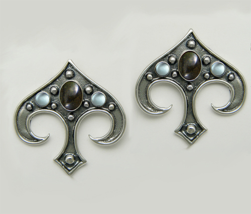 Sterling Silver Gothic Inspired Drop Dangle Earrings With Spectrolite And Blue Topaz